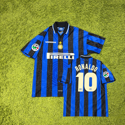Umbro Inter Mailand Milan Ronaldo R10 Trikot blau schwarz Größe L 1997 1998